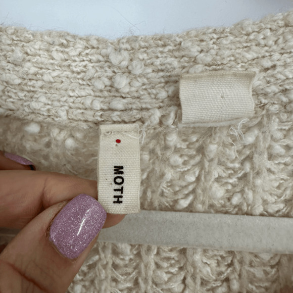 Anthropologie Moth Womens M Boucle Knit Oversized Sweater Cream Wool Boho - Picture 3 of 9